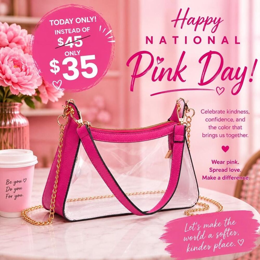 NWT Pink Clear top handle Stadium Approved Gold Chain Crossbody Bag